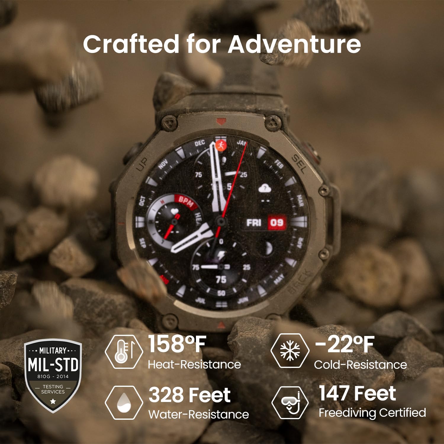 ساعة Amazfit T-Rex 3 الذكية، 48 مم، عمر بطارية طويل للغاية، مقاومة للماء حتى عمق 100 متر، 170 وضع رياضي. ساعة Amazfit T-Rex 3 الذكية، 48 مم، عمر بطارية طويل للغاية، مقاومة للماء حتى عمق 100 متر، 170 وضع رياضي.