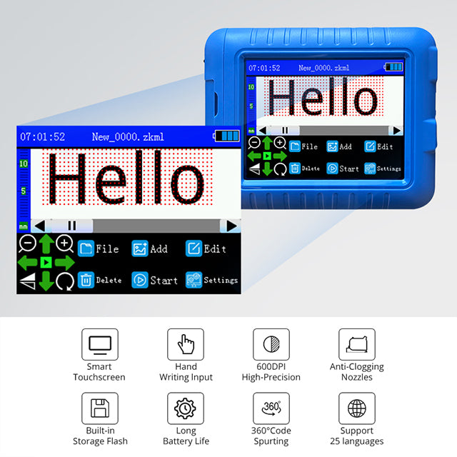 طابعة محمولة تدعم 25 لغة؛ يمكنها طباعة النصوص والصور والشعارات.